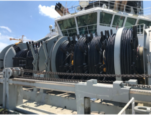 Mooring Ground wire loaded onto Diligence’s wire drum