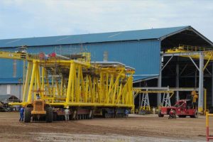Bridge on Heavy Lift Trailers Towing to Quayside